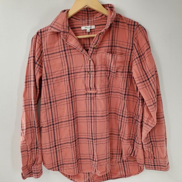Madewell Pink Plaid 1/4 Button Front Long Sleeve Shirt Womens Size Small - Picture 1 of 6